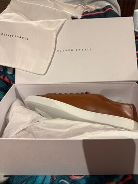 Oliver Cabell Men’s Brown Leather Low-Top Sneakers with White Sole
